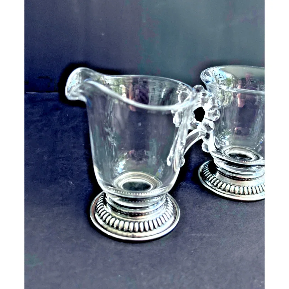 Imperial Glass Candlewick Cream & Sugar Sterling Silver Non-weigted Bases